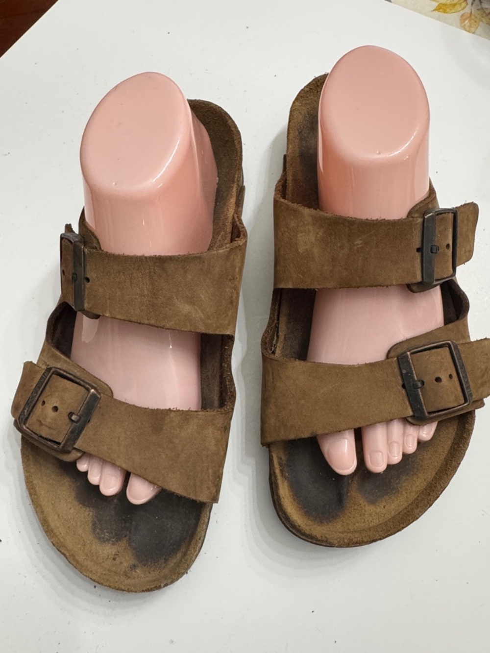 Men Birkenstock Brown Suede Double-Buckle Slide size 43